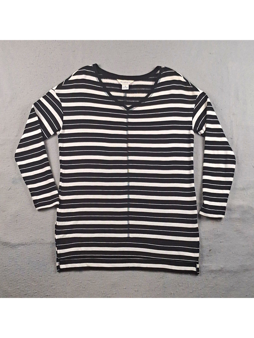 Liz Claiborne Weekend Striped V-Neck Tunic Knit Sweater Top Medium Womens